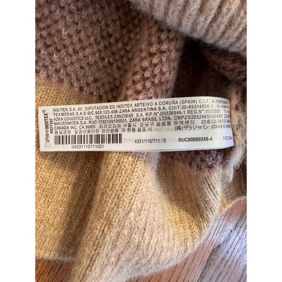 Zara Women Pink Floral Knit Crewneck Sweater Tan Green Abstract Size S - Picture 10 of 10